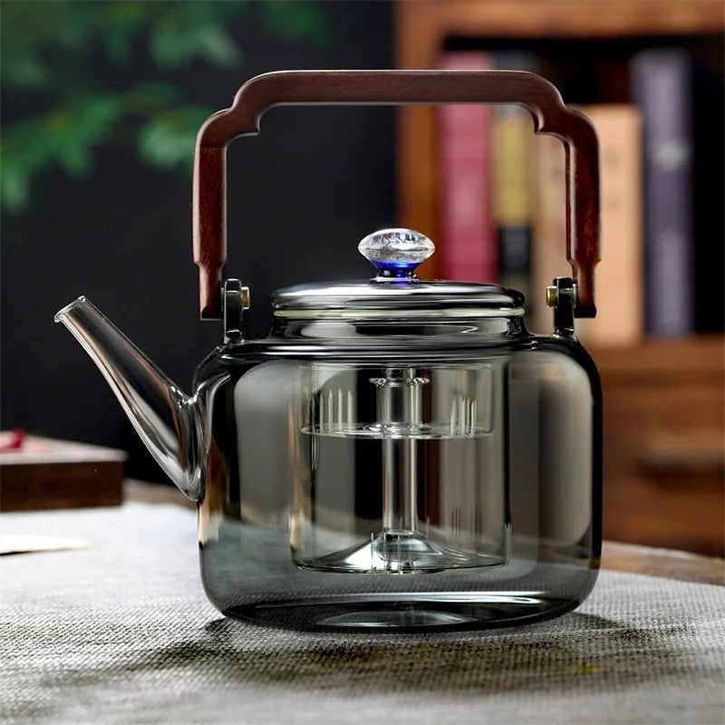 1500ML Starry Sky Lid Glass Teapot With  Wooden Beam Steaming and Cookig Tea Pot With Infsuer Kungfu Tea Set Teaware