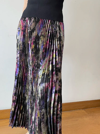 Polished Luster Lurex Midi Skirt Women's Shiny Metallic Luxury Pleated Skirt 2025 New In Boutique Clothing