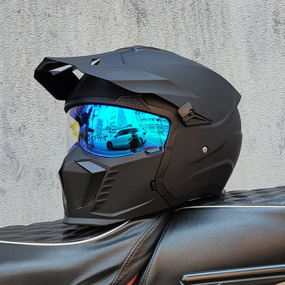 ORZ Street Fighter Combination Helmet Motorcycle Helmet Men's and Women's Retro Full Helmet Four Seasons Detachable DOT