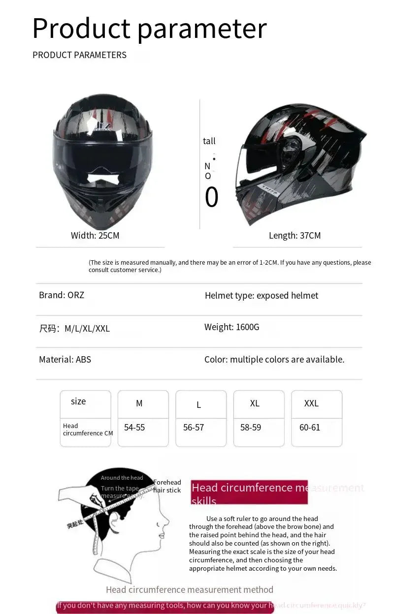 Full Face Motorcycle Helmet for Men and Women - Dual Lens Anti-Fog All Season Riding