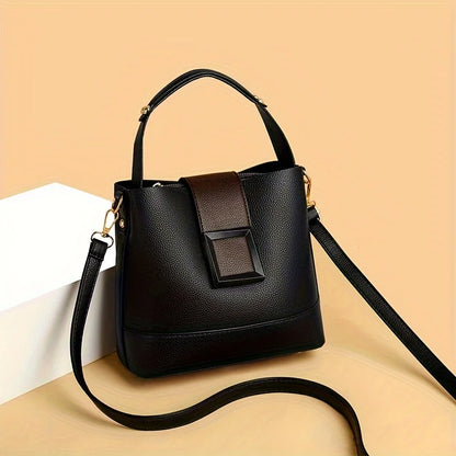 Elegant Solid Color Bucket Bag with Adjustable Shoulder Strap Versatile Crossbody Handbag for Women, Lightweight with Zipper.