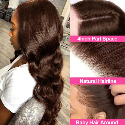 Smilegirl 250% Density Brown Body Wave Lace Frontal Wigs Human Blended Hair 13x4 HD Transparent Brown Body Wave Lace Frontal Wigs Chocolate Brown