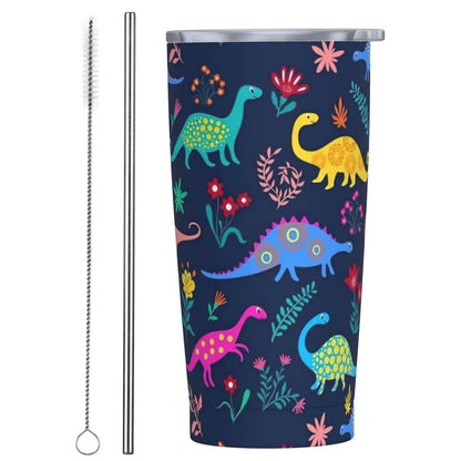 Stainless Steel Tumbler Dinosaur Silhouette Mugs Cup With Straws Animal Beach Cold Drink Water Bottle Insulated Thermal Mug