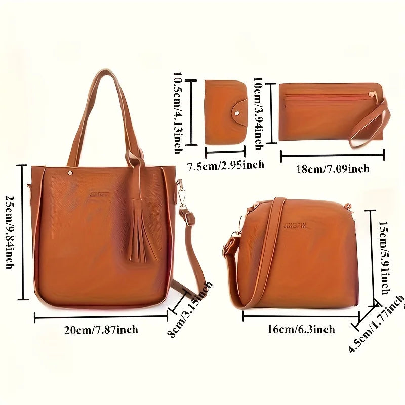 4pcs Women Tote Bag, Handbag Purse Shoulder Crossbody Bags for Woman Storage Bag, Synthetic, Zipper Closure, Small Messenger Bag