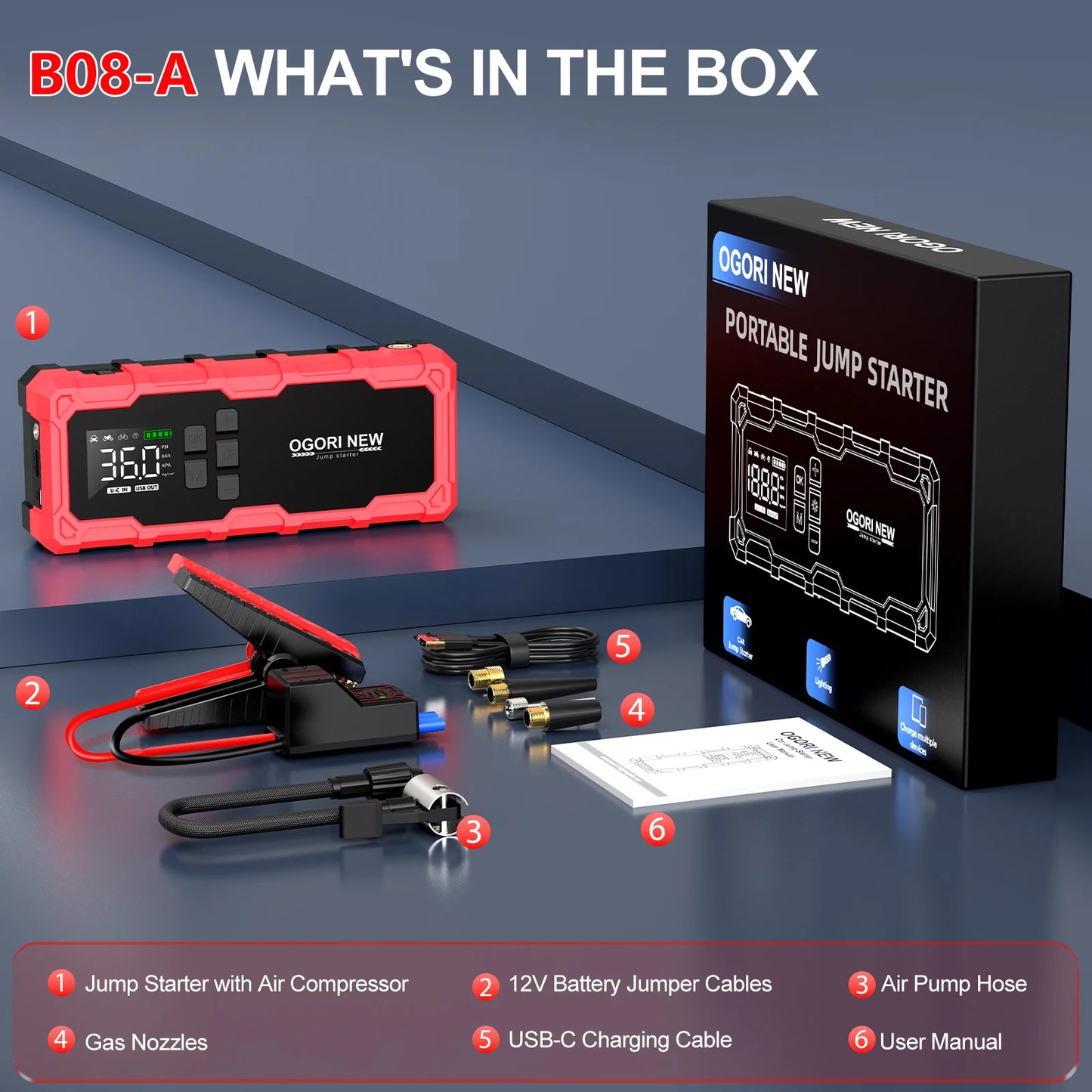 Jump Starter with Air Compressor 150PSI, 7000/8000A Portable Car Battery Booster (All Gas/16L Diesel)