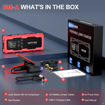 Jump Starter with Air Compressor 150PSI, 7000/8000A Portable Car Battery Booster (All Gas/16L Diesel)