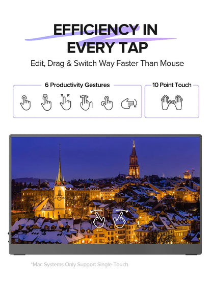 UPERFECT Portable Monitor Touchscreen 15.6 Inch 1080P FHD 100% sRGB IPS Screen with VESA & Case MINI HDMI USB-C Ultra-Thin Travel Second Screen for Laptop MacBook Surface PC Xbox PS4/5