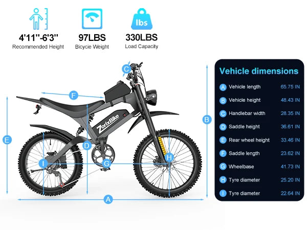 ZorixBike R8Max Adult Ebike 3000W Motor 35 MPH 48V 20Ah Lithium-Ion Battery 40-80 Mile Range Front 19"/ Rear 17"  Off-Road Tires