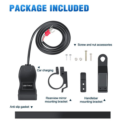 60W QC3.0+PD Motorcycle Handlebar & Rear Mirror With Digital Voltmeter Thermometer USB Socket Fast Charger Phone Power Adapter