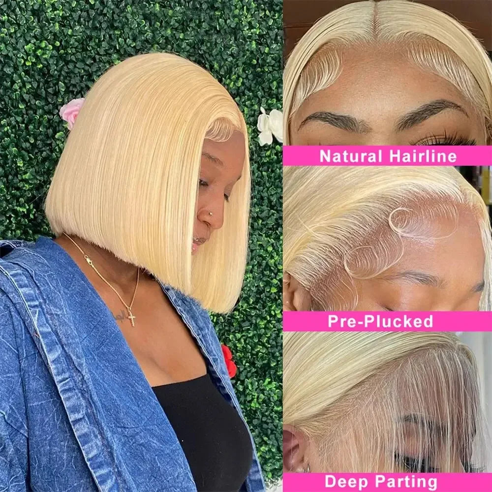 13X6 Lace Frontal BOB Wigs #613 Blonde Bob Human Hair Wig Remy Straight Lace Front Wigs for Women Preplucked Transparent HairUGo
