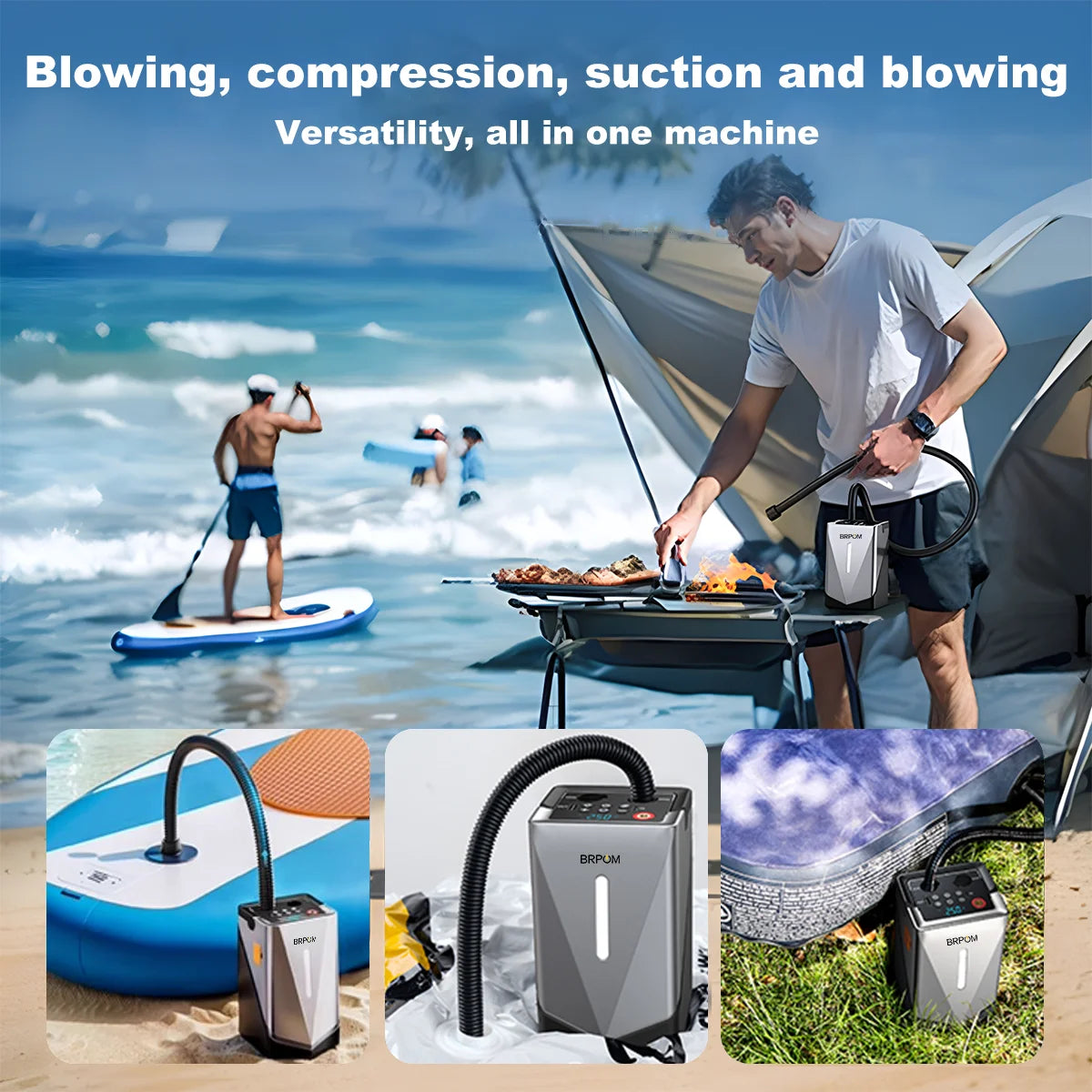 12000mAh 6-in-1 Auto Jump Starter Air Compressor Air Blower - Intelligent Clamps for Car Tire Inflation & Emergency Start
