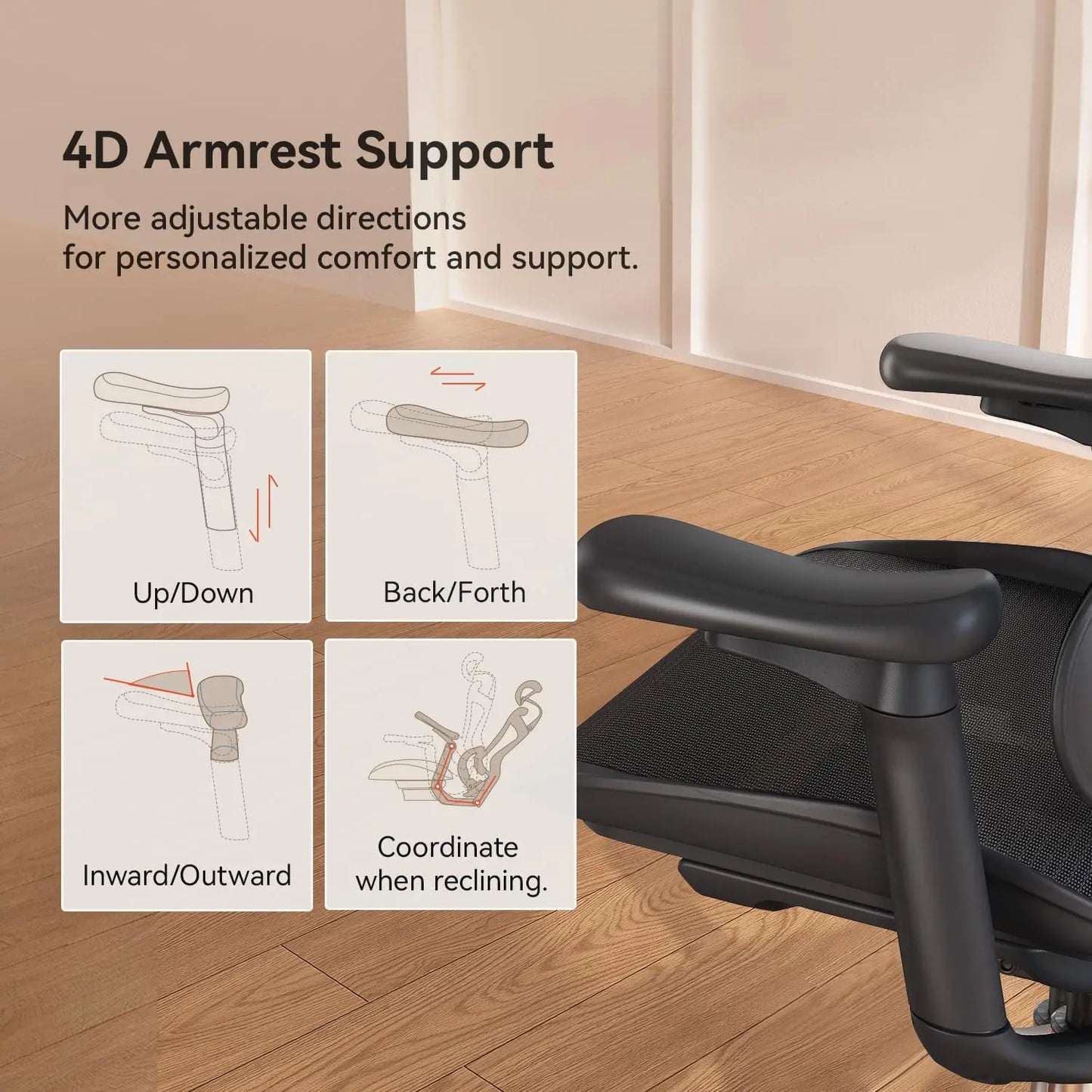 Doro C300 Ergonomic Office Chair with Ultra Soft 3D Armrests, Dynamic Lumbar Support for Home Office Chair,, Customized