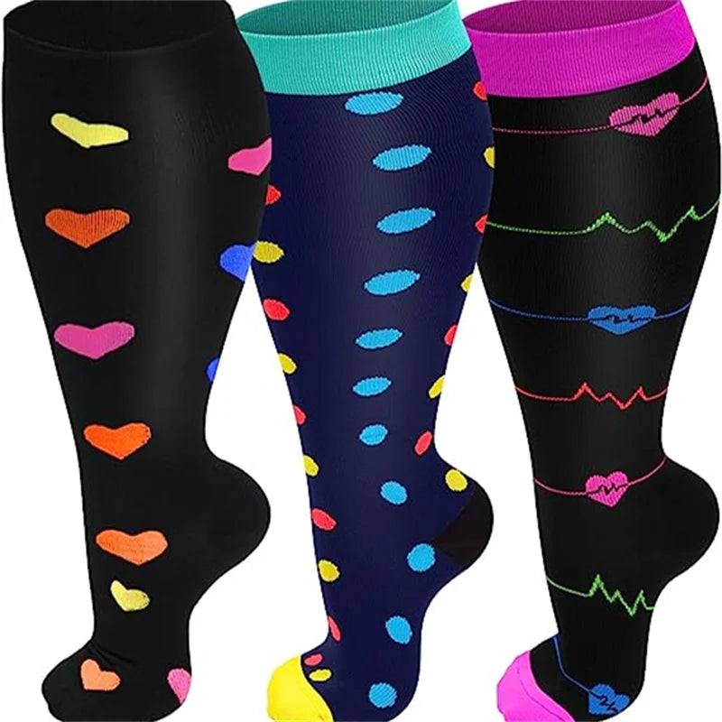 2XL-7XL Plus Size 20-30 mmHg Compression Socks for Women Men Wide Calf Extra Large Knee High Flight Sock for Circulation Support