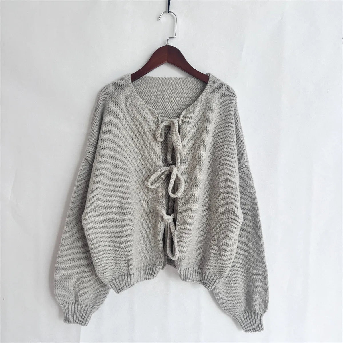 Bow Tie Front Cardigan for Women Long Sleeve Knitted Jacket Sweater Autumn Winter Knitwear Teen-girl Y2K Cute Outfit