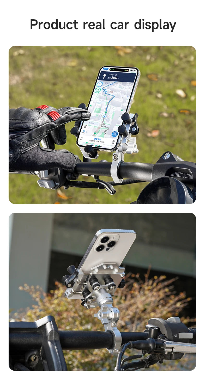 Motorcycle Phone Holder Universal Alloy Shock-Absorbing Motos Bicycle Handlebar Navigation Bracket 360° Rotary Adjustable Stand
