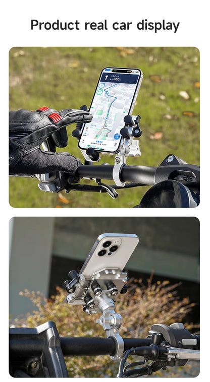 Motorcycle Phone Holder Universal Alloy Shock-Absorbing Motos Bicycle Handlebar Navigation Bracket 360° Rotary Adjustable Stand