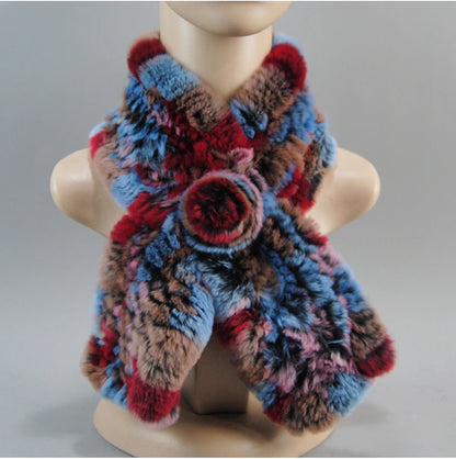 Hot Russian Women Knit Real Rex Rabbit Fur Scarf Lady Fashion Floral Rex Rabbit Fur Mufflers Hot Winter Warm Natural Fur Scarves
