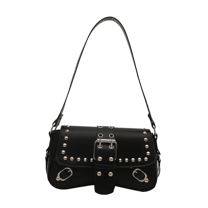 Shoulder Bag for Women Pink Underarm Bags PU Leather Crescent Bags with Rivet Small Y2k Purses Trendy Armpit Purse