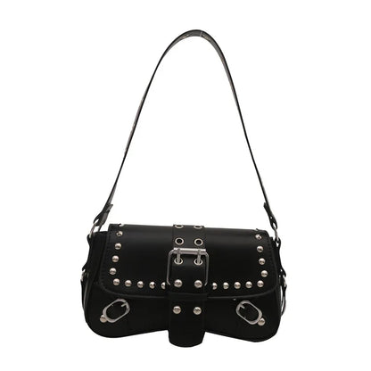 Shoulder Bag for Women Pink Underarm Bags PU Leather Crescent Bags with Rivet Small Y2k Purses Trendy Armpit Purse