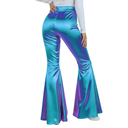 Sequin Women Flared Pants High Waist Shiny Disco Party Trousers Loose Fit Dance Club Stretchy Bell Bottom Wide Leg Trousers New