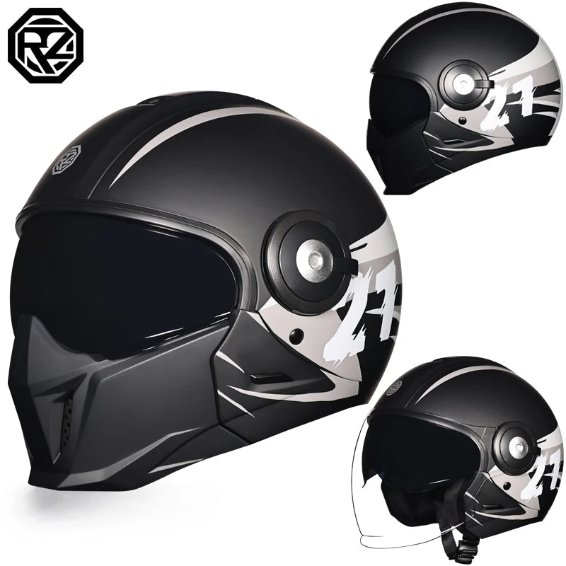 Motorcycle helmet men's and women's retro street bully combination full helmet all season detachable half helmet