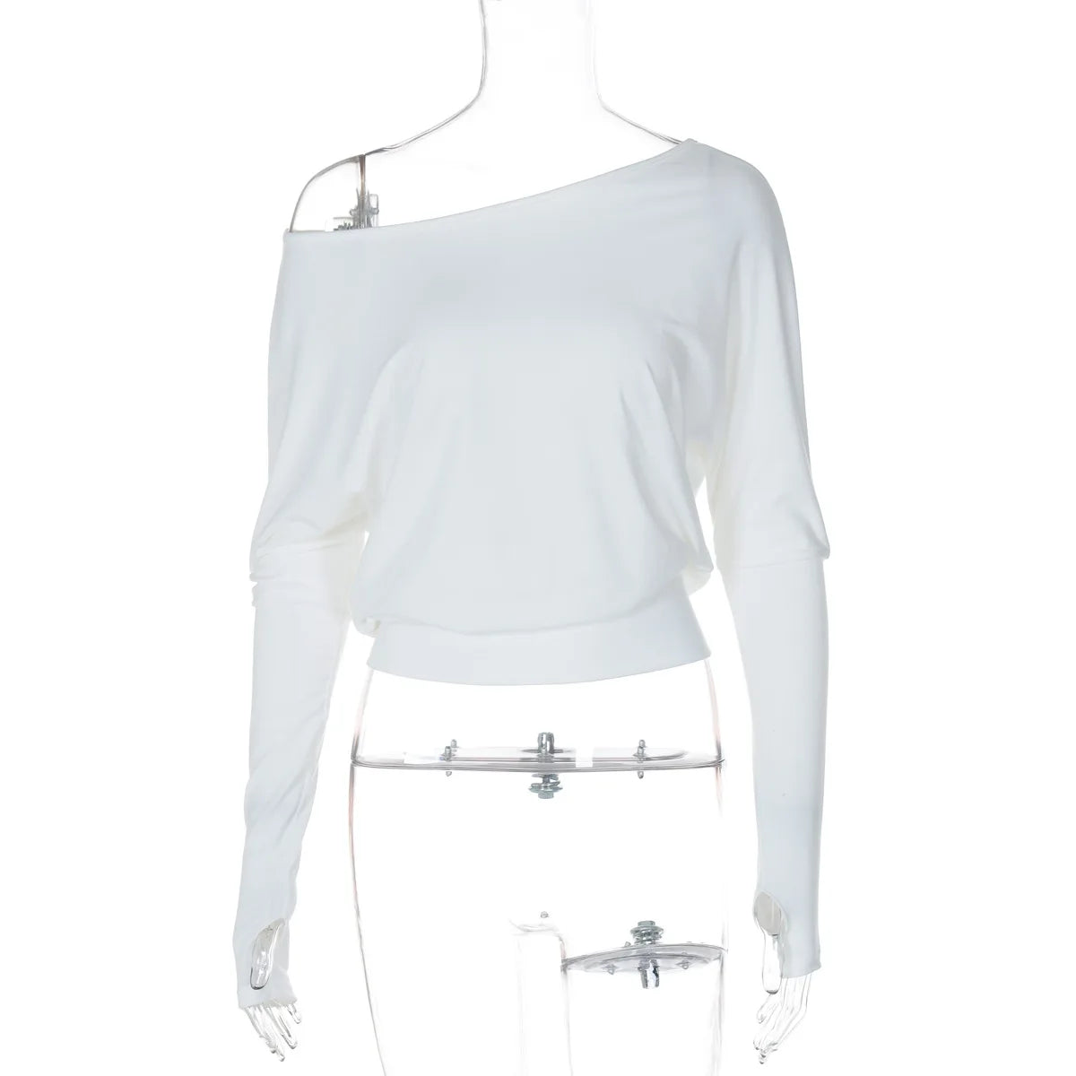 Sexy Elegant Long Sleeves Top Irregular One Shoulder Women Tops T Shirt Birthday Party Club Date Casual Office Clothes