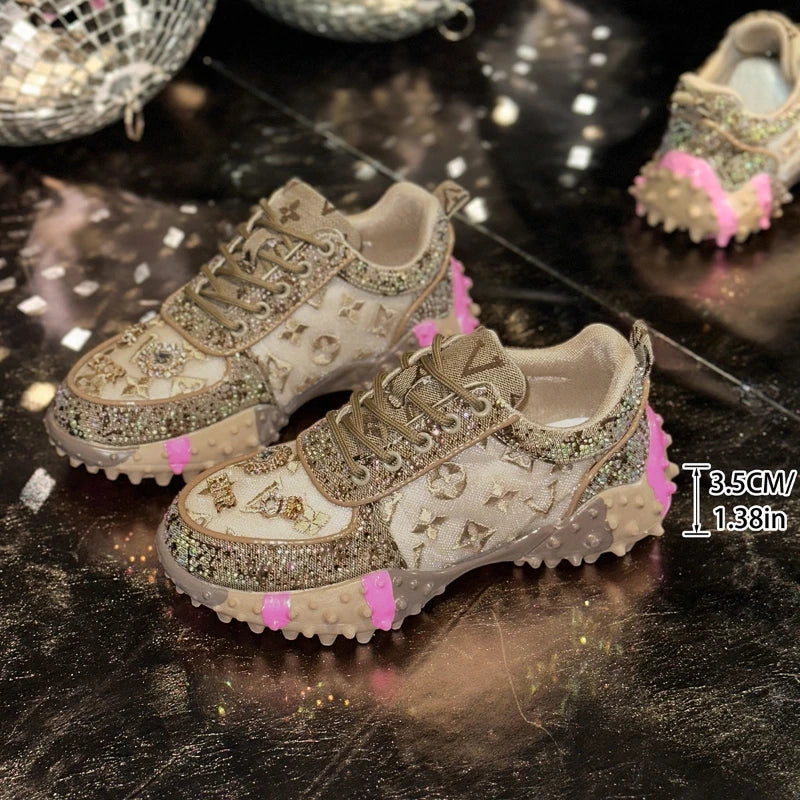 Luxury Designer Women's Sneakers Fashion Luxury Rhinestone Ladies Shoes 2026 New Outdoor Platform Female Sports Shoes Vulcanize