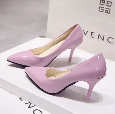Nude Pumps for Women High Heel Shoes Female Fashion Patent Leather Sexy Pointed Toe Thin Heel Wedding Shoes Plus Size 34-44