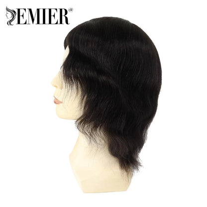 Full Head Wig For Men 6" Natural Straight Fine Mono With Pu Cap Men Wig 1/2" French Lace in Front Indian Human Hair Wig For Men