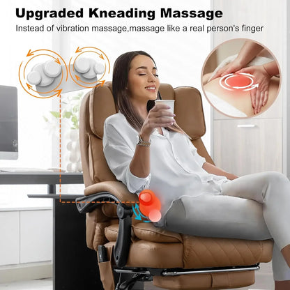 Kneading Massage Executive Office Chair with Heated,90-135° Reclining with Footrest,Ergonomic Desk Chair,Diamond-Stitched Cushio