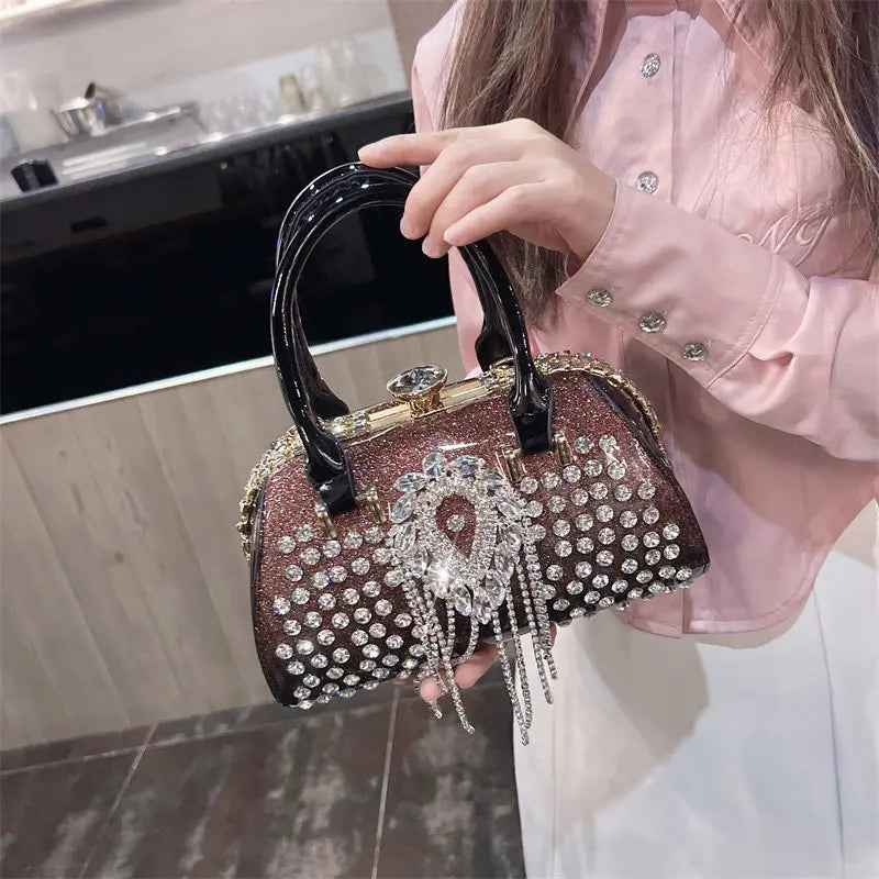 Fashion Diamonds Leather Women's Handbag Small Shoulder Cross-Body Bag New Elegant Evening Bag Portable Girls Party Dinner Bags