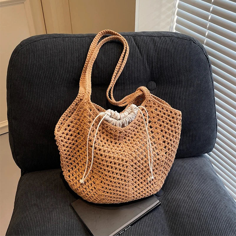 Chic Simple Lady Large Capacity Shoulder Bags Shopping Beach Bag for Women Casual Straw Woven Tote Bag Female Handbag Purses