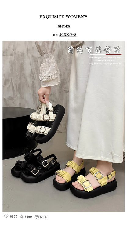 Designer's One Word Buckle Thick Bottom Women's Sandals Luxury Women's Shoes Round Head Fish Mouth Shoes Sponge Bottom Sandals