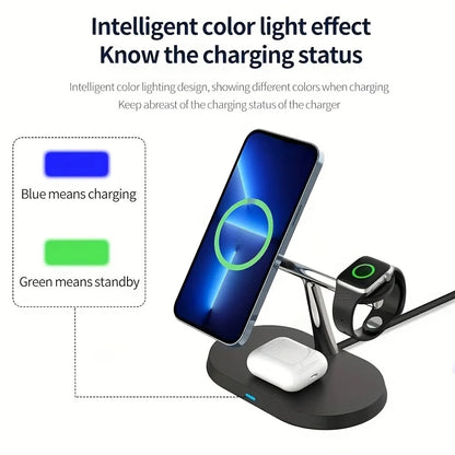 3 In 1 Magnetic Wireless Charger Stand Fast Charging Dock Station for iPhone 17/16/15/14 Pro Max, Apple Watch 8/7/6, AirPods Pro