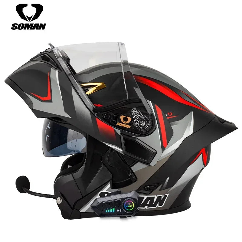 SOMAN Modular Helmet Flip Full Face Motorcycle Helmet Dual Visor Lens Racing Casco casque moto approved 오토바이핼멧