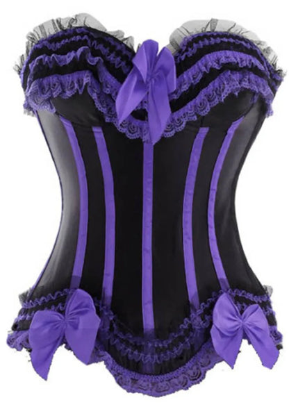 Sapubonva Lace up corsets bustiers top sexy satin overbust corset striped ladies satin halloween big size red black pink korsett