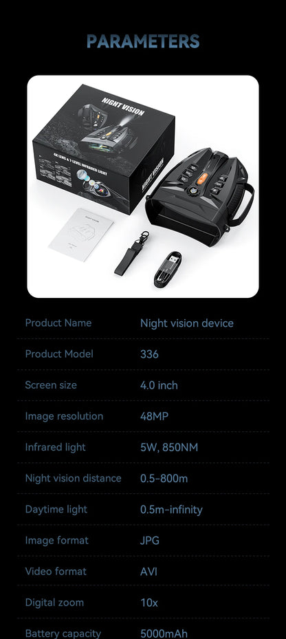 4.0'' Screen 4K Night Vision Binoculars 10X Digital Zoom With Tactical Light 5000mAh Infrared Night Vision Goggles for Camping