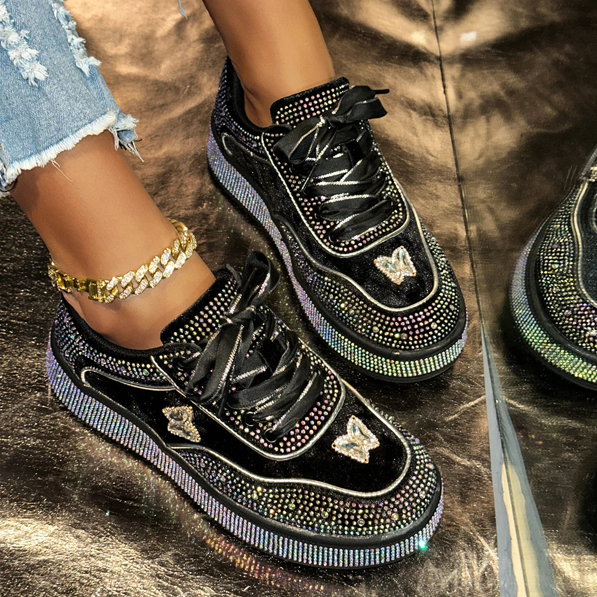 Luxury Designer Women Sneakers Outdoor Platform Female Sneakers Women Fashion Luxury Rhinestone Ladies Shoes Zapatos De Mujer