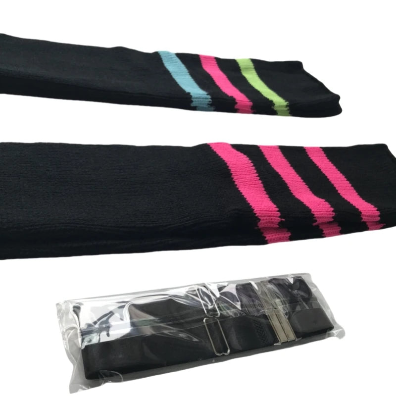 Women's Striped Plus Size Thick Thigh-High Socks Collection Big Girls Acrylic Yarn Stretch Colorful Streaks Leg Warmer Socks