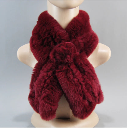 Hot Russian Women Knit Real Rex Rabbit Fur Scarf Lady Fashion Floral Rex Rabbit Fur Mufflers Hot Winter Warm Natural Fur Scarves