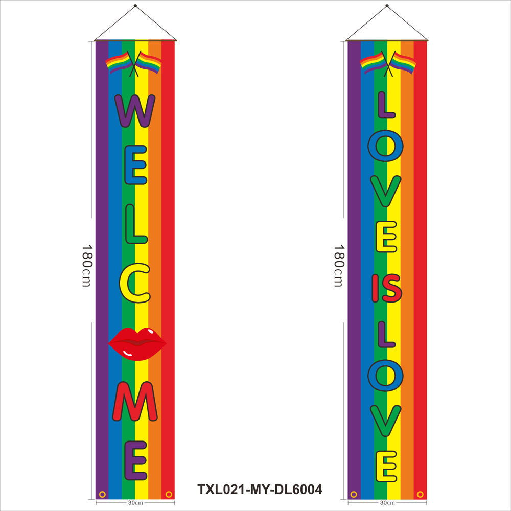 180cm Rainbow Flag Couplets LGBTQ Gay Pride Porch Hangings Outdoor Decorations Flags Lesbian Wedding Decor Banner