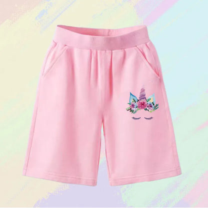 2025 Girls Summer Cat Ear Print Shorts Kids Elastic Waist Beach Short with Pocket Sports Short Pants Kids Cute Clothes 3-14y