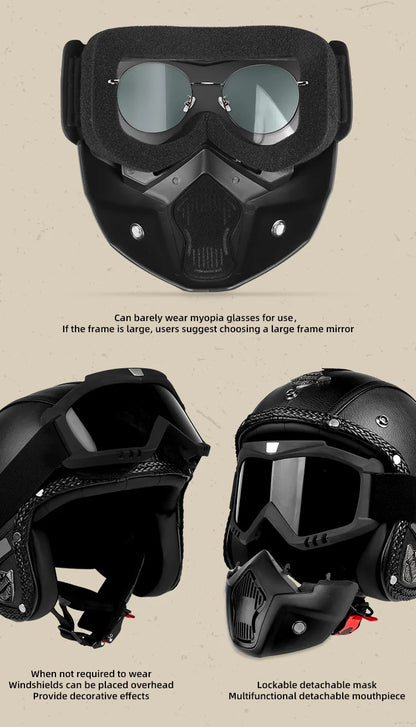 Retro motorcycle helmet, electric scooter 3/4 helmet, lightweight and breathable, suitable for all seasons