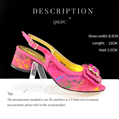 QSGFC New Design Nigerian Style Women Heels Shoes And Elegant Bag Set Color Matching Handbag Wedding Party Women Shoes