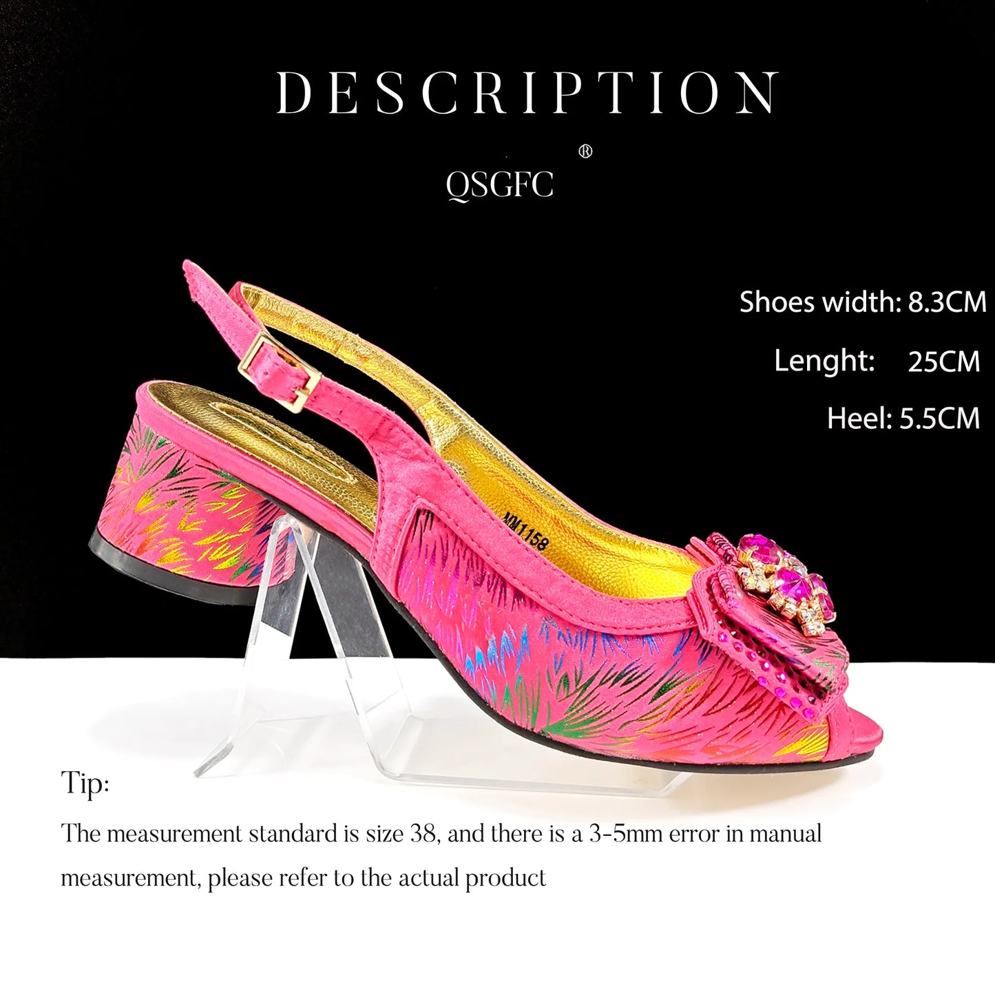 QSGFC Italian Design Color Matching Rhinestone Comfortable High Heel Shoes And Bag Fashion Style Pointed-Toe Shoes For Women