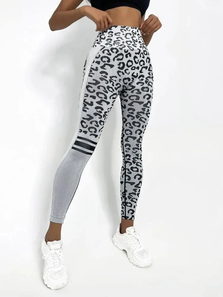 Seamless Leopard Leggings Women High Waist Leggings Fitness Hip Liftting Knitting Fashion Tights Gym Trainning Yoga Slim Pants