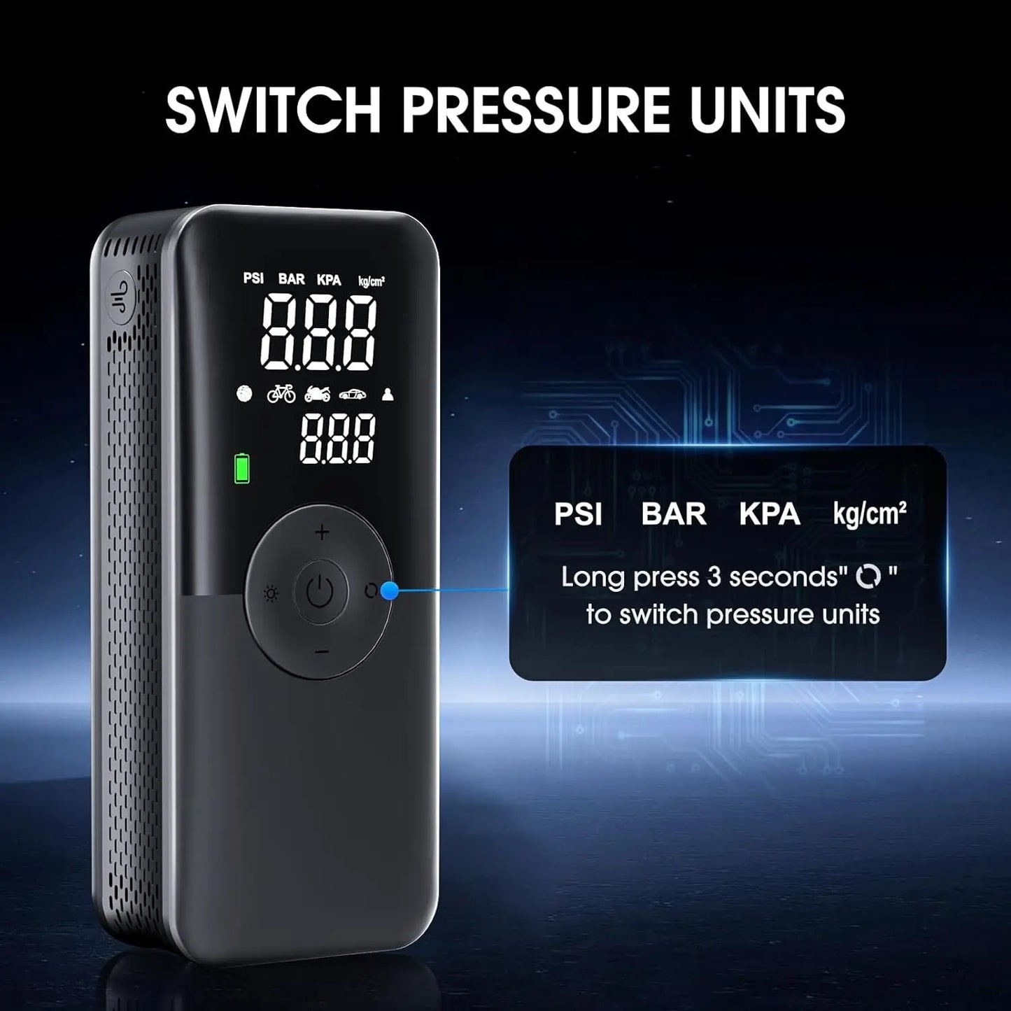 Portable Air Compressor with Digital Screen, 150PSI Tire Pump for Cars, Motorcycles, Bicycles