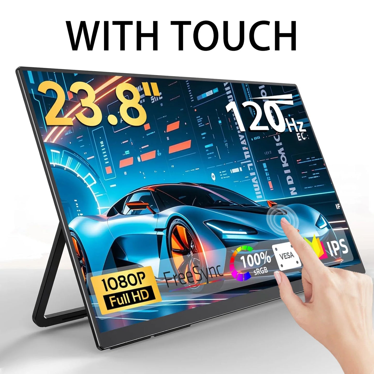 23.8” 120Hz Touchscreen Computer IPS 100%sRGB Display With Stand Portable Monitor For LaptopXBox Switch PS5 Gaming Extend Screen