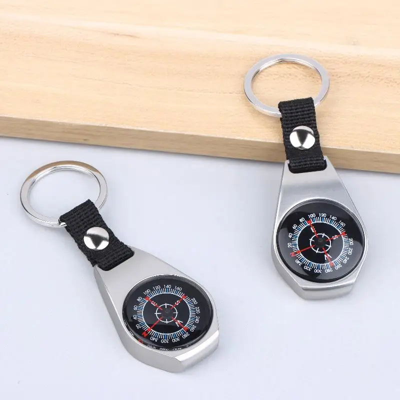 Outdoor Camping and Hiking Accessory: Durable Metal Compass Keychain Carabiner.