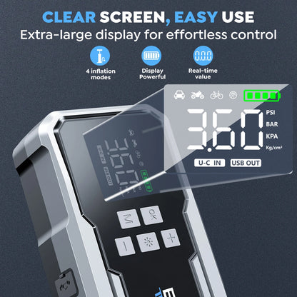 Car Jump Starter Pump Air Compressor Starting Device Booster Power Bank 12V Digital Tire Inflator 150PSI